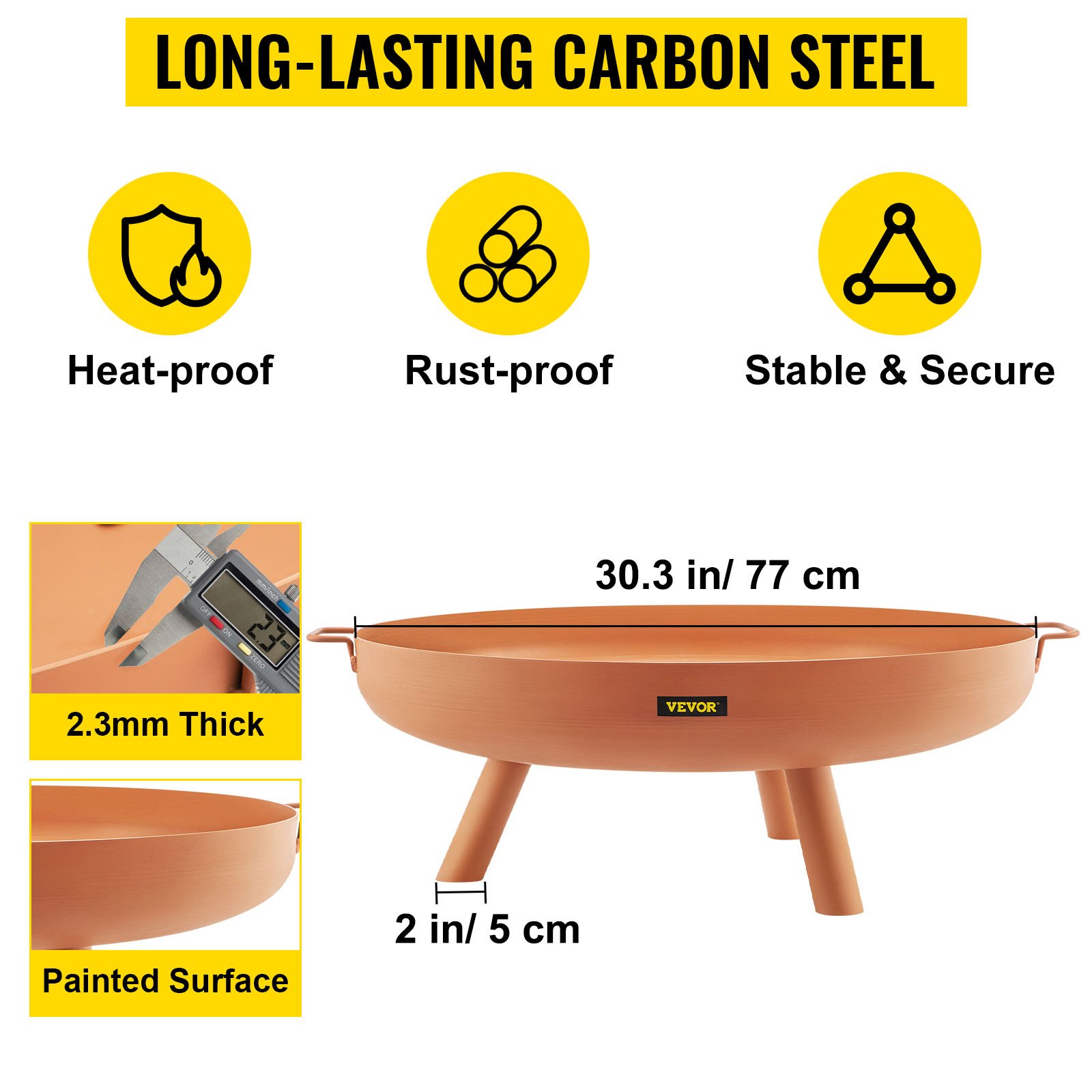 Bol de Feu Extérieur, Acier au Carbone, 77 cm