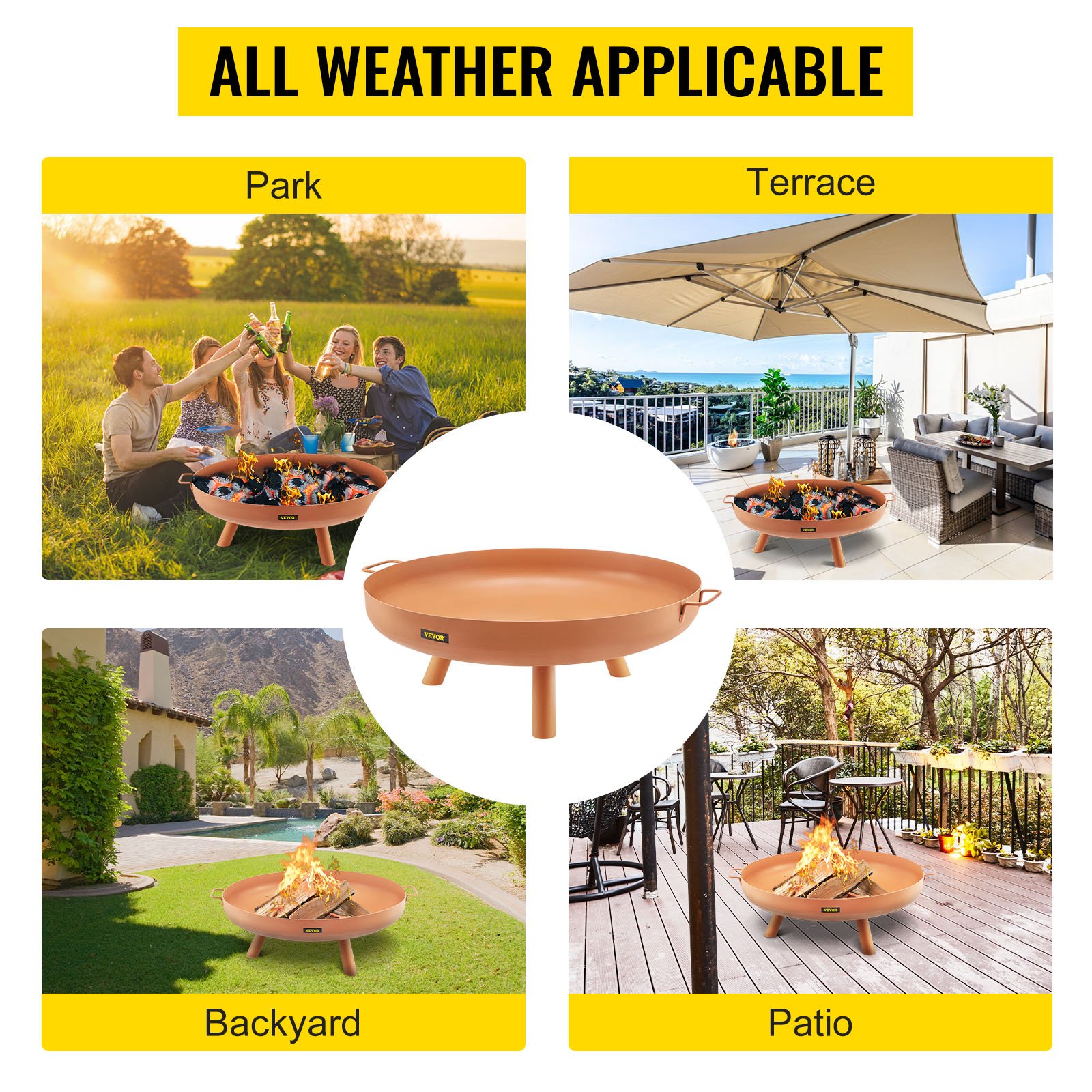 Bol de Feu Extérieur, Acier au Carbone, 77 cm